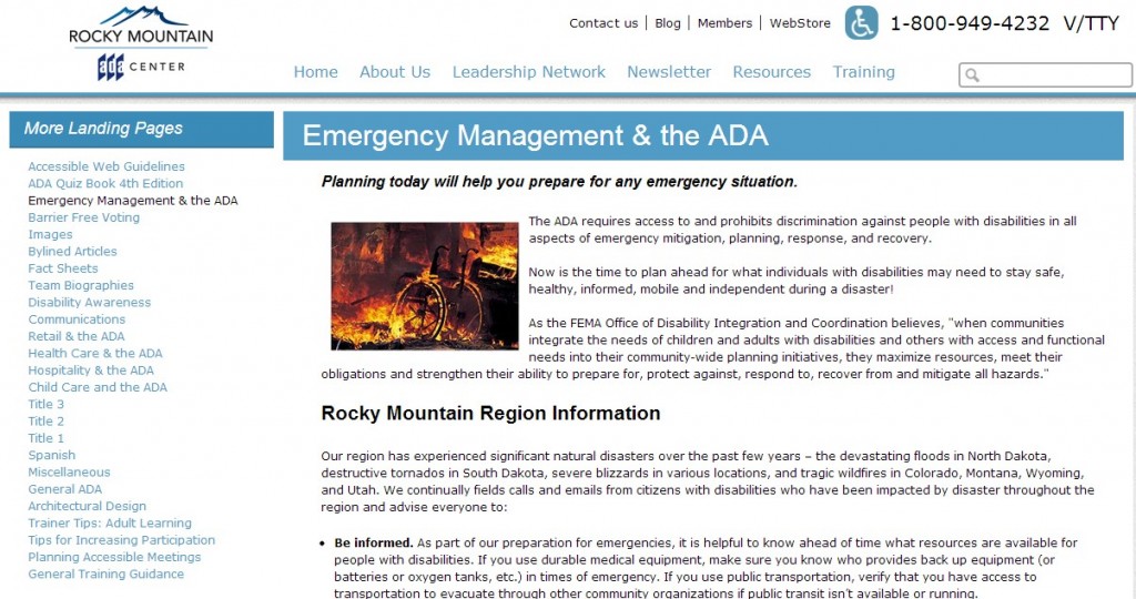 Rocky Mountain ADA Center, Emergency Management, ADA National Network, Meeting the Challenge